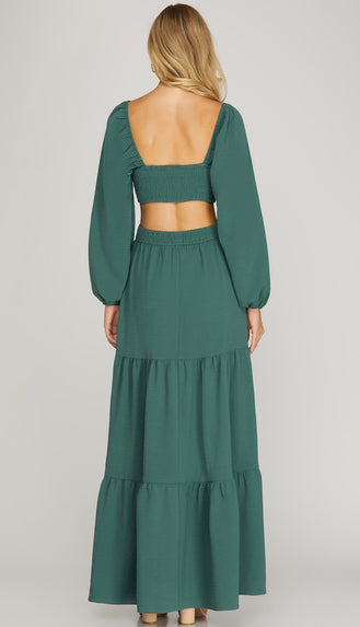 Make An Impression Open Waist Maxi Dress- Sage Green