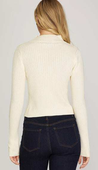 Mia Mock Ribbed Crop Sweater - Off White