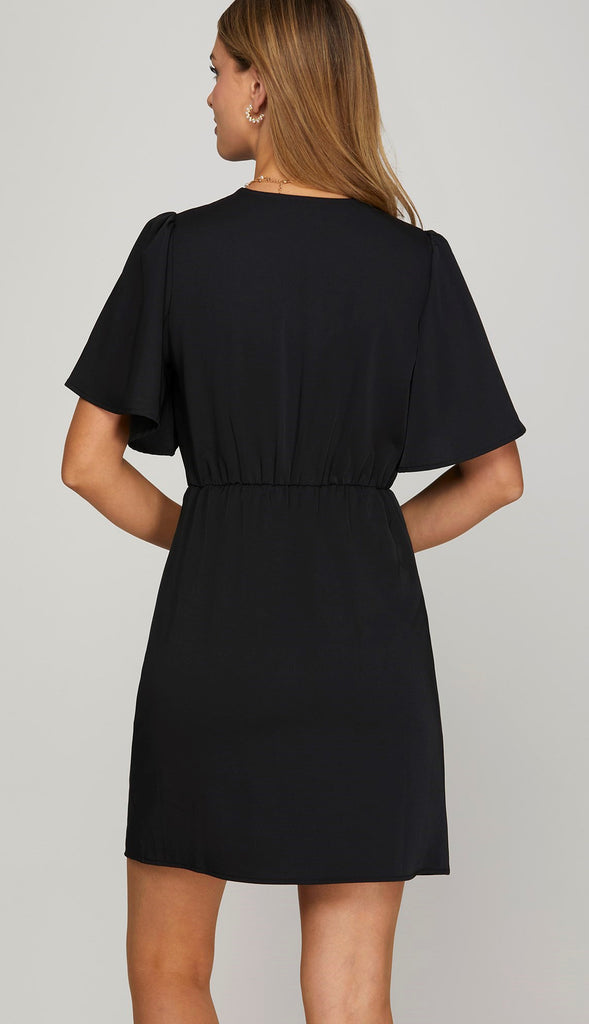 That's A Wrap Ruffled Wrap Dress- Black