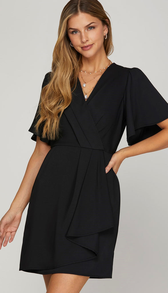 That's A Wrap Ruffled Wrap Dress- Black