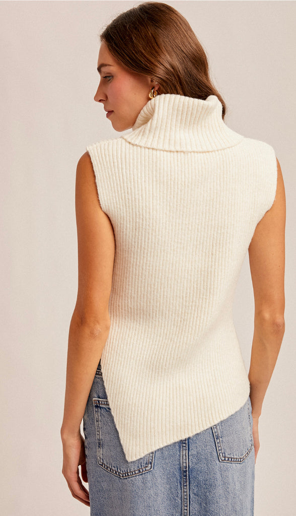 Hannah High Neck Asymmetrical Sweater Vest- Ivory
