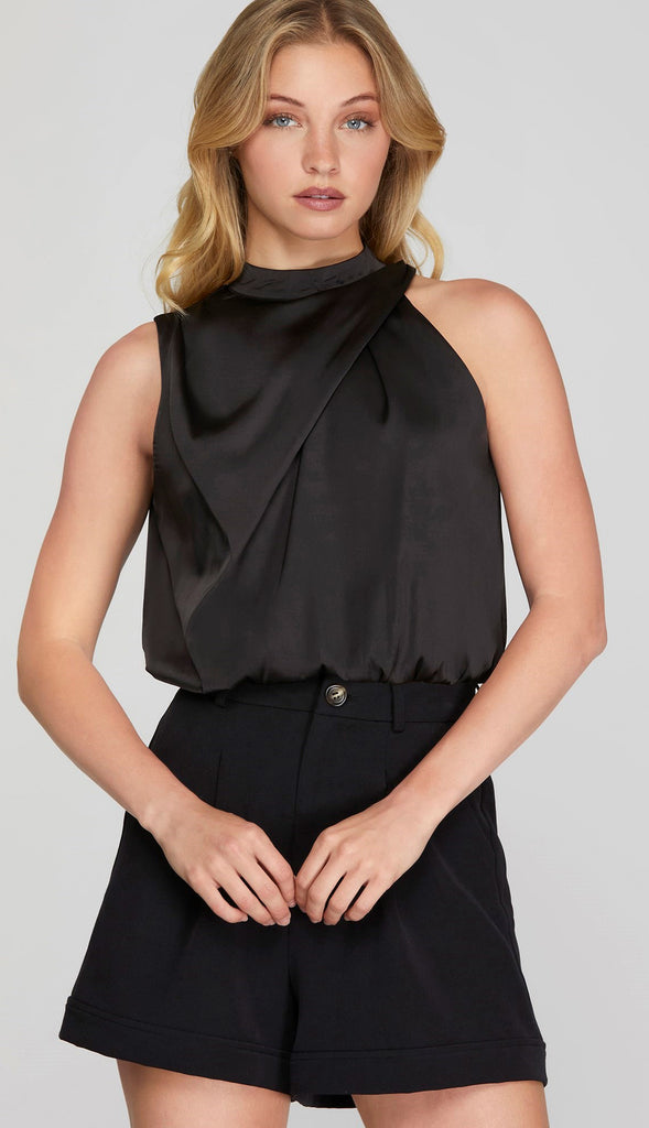 Bri Asymmetrical Mock Neck Top- Neon Yellow