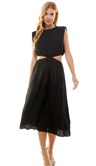 Jessa Side Cut Outs Midi Dress- Black
