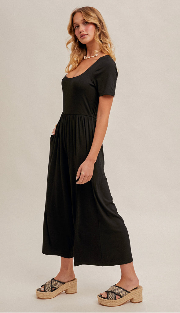 Lennox Short Sleeve Knit Jumpsuit- Black