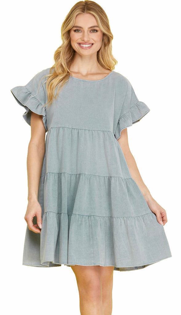Go With The Flow Tiered Dress- Blue