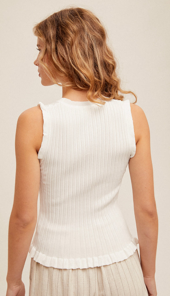 Ribbed Frill Tank- Banana Cream