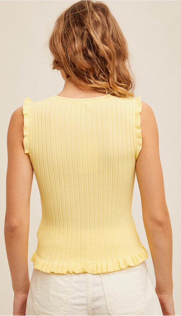 Ribbed Frill Tank- Banana Cream