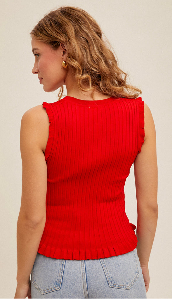 Ribbed Frill Tank- Off White