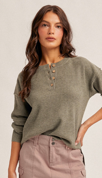 Klara Waffle Sweater Knit- Creamy Olive
