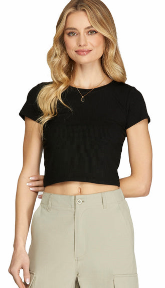 My Go To Ribbed Crop Top- Black