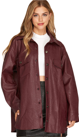 Cool Girl Faux Leather Jacket- Chestnut