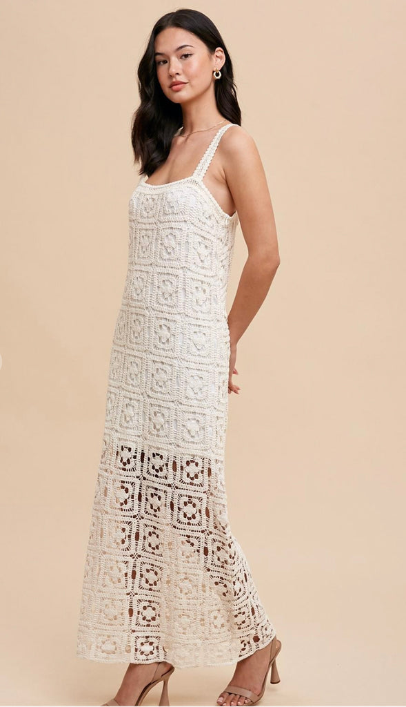 Island Getaway Crochet Maxi Dress- Cream