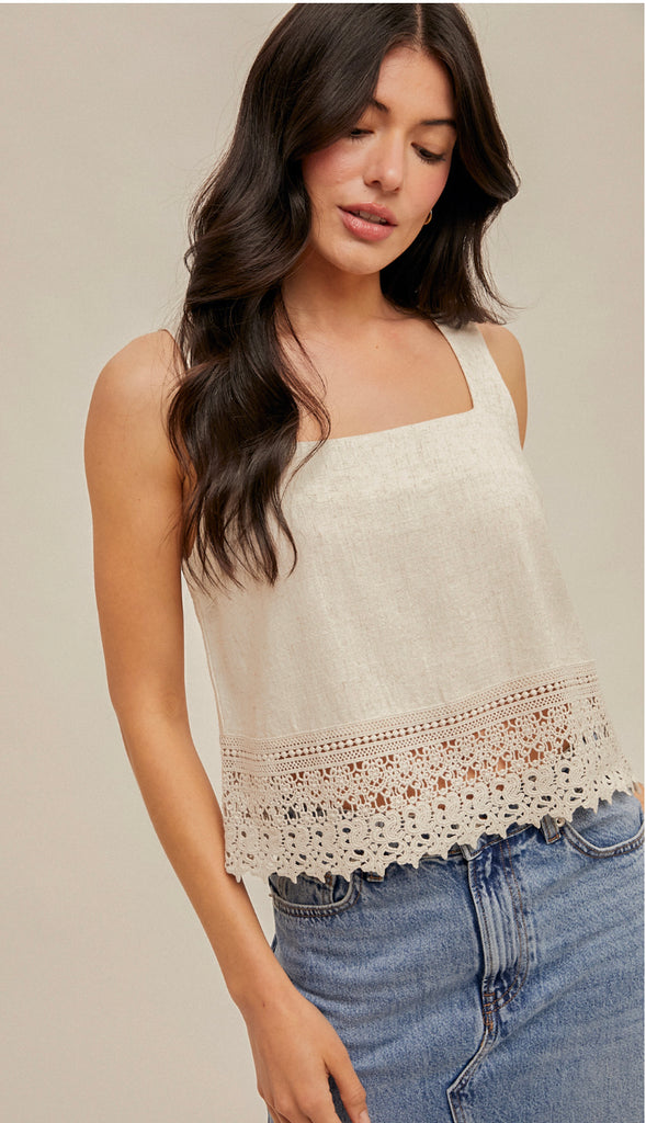 Kami Crochet Lace Trimmed Tank- Raspberry