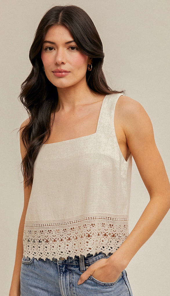 Kami Crochet Lace Trimmed Tank- Raspberry