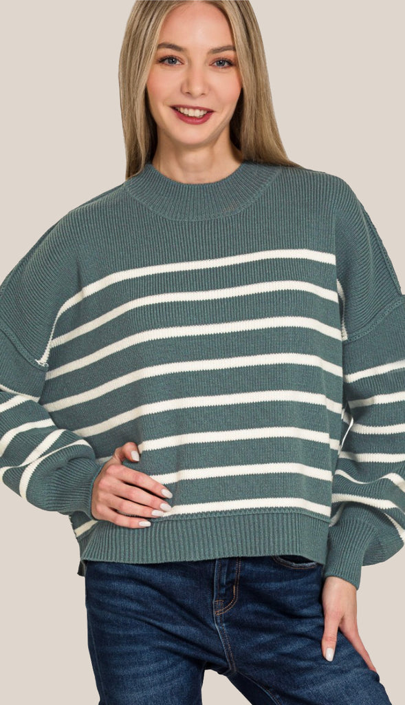 Rachel Exposed Seam Striped Sweater- Deep Camel