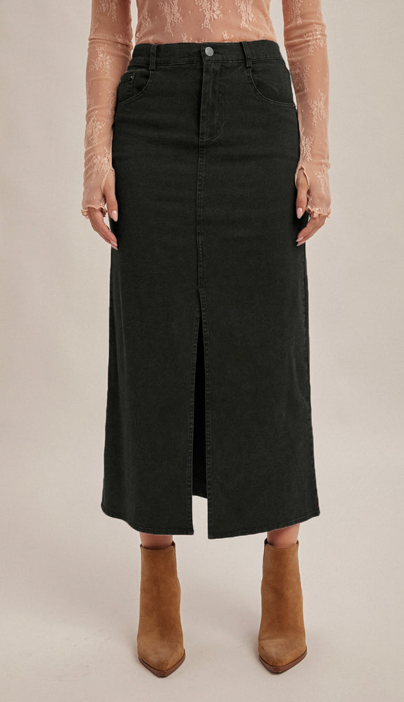 Kramer Elastic Waist Twill Maxi Skirt- Plum