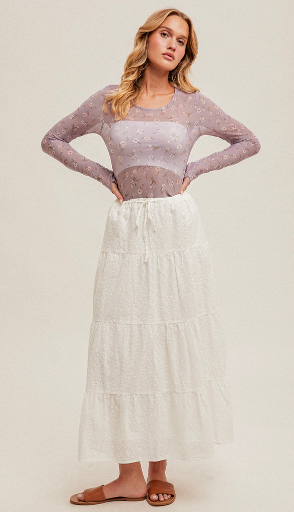 Spring On Floral Mesh Top- Olive