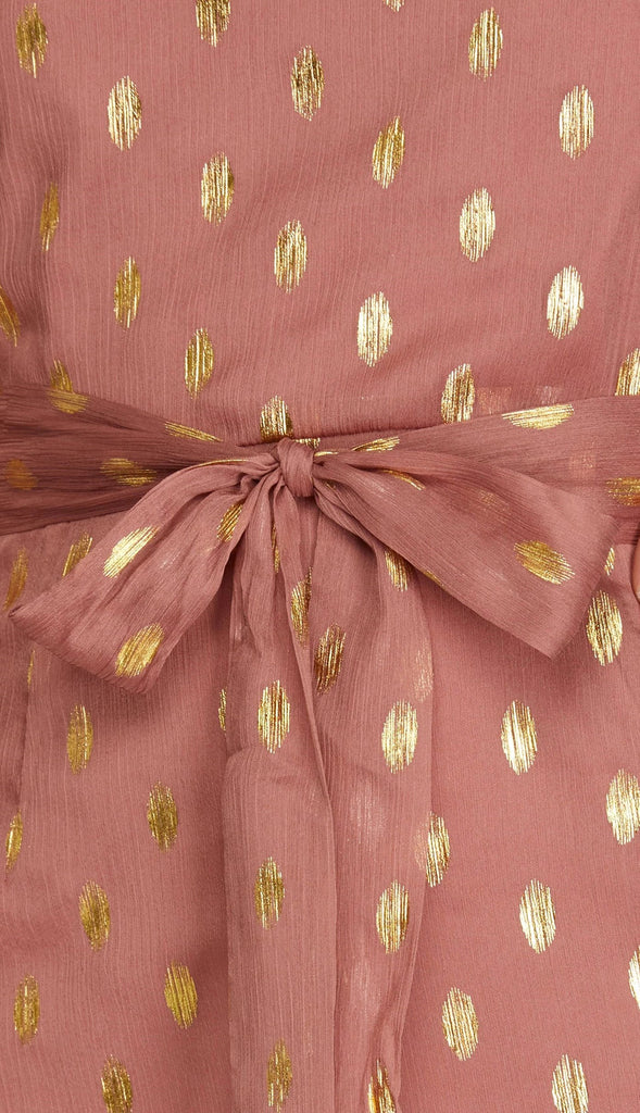 Gold Dot Chiffon Dress - Lt. Mocha