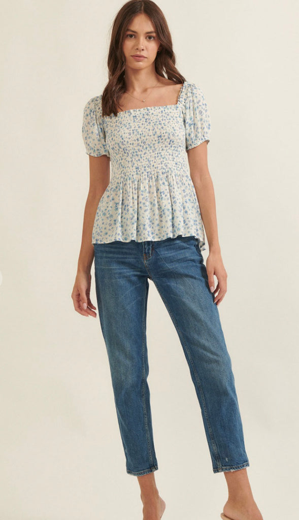 Reesa Floral Puff Sleeve Top- Yellow