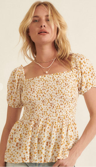 Reesa Floral Puff Sleeve Top- Yellow