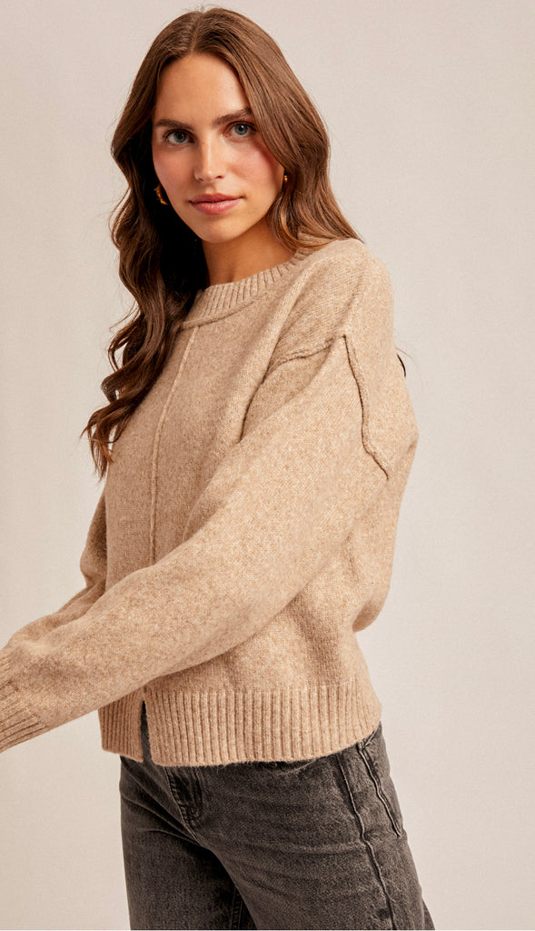 Sylvia Front Slit Sweater- Taupe