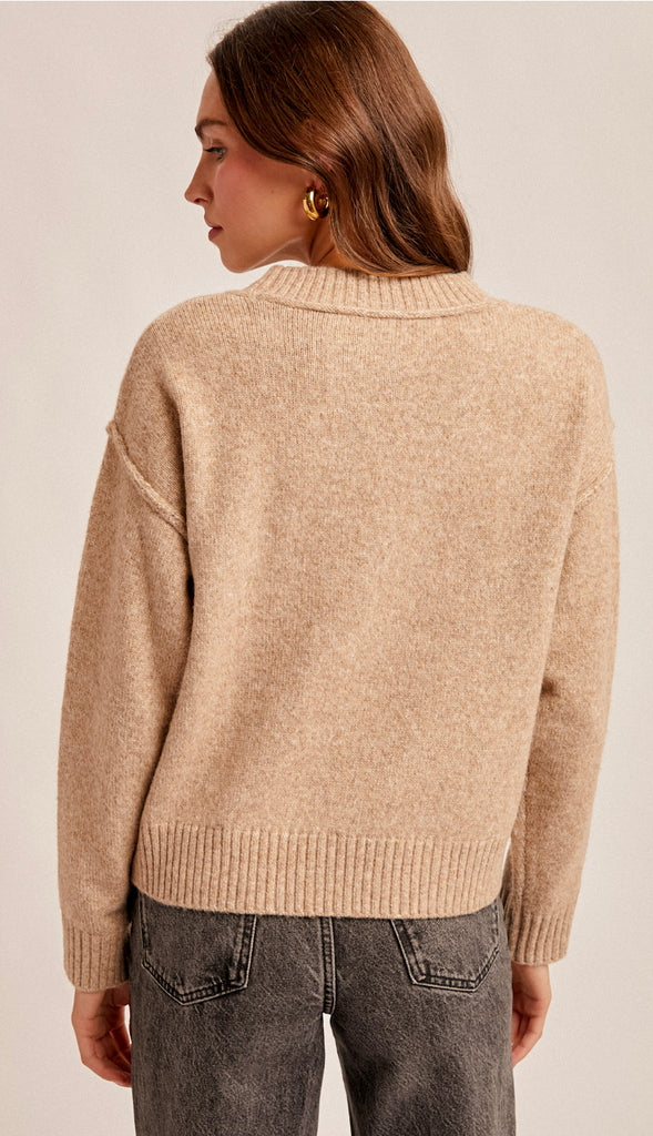 Sylvia Front Slit Sweater- Taupe