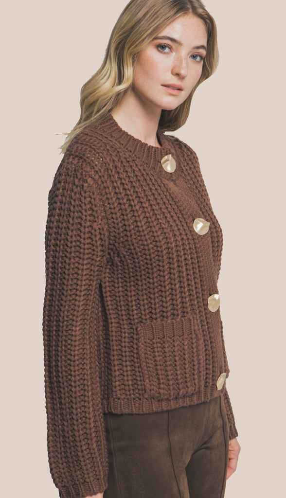Beth Chunky Knit Cardigan- Brown