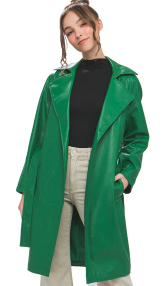 Fight For It Leather Front Tie Coat- Kelly Green