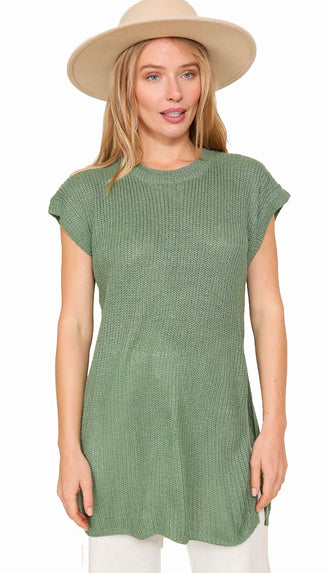 Summer Chic Lightweight Side Slit Sweater- Green