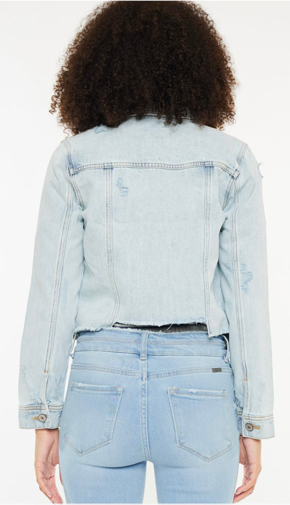 Kancan Distressed Raw Hem Denim Jacket- Light Wash