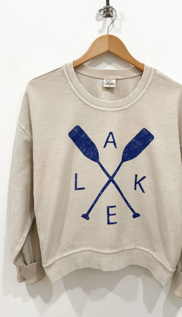 Lake Weekend Cropped Corded Crewneck- Dusty Vanilla