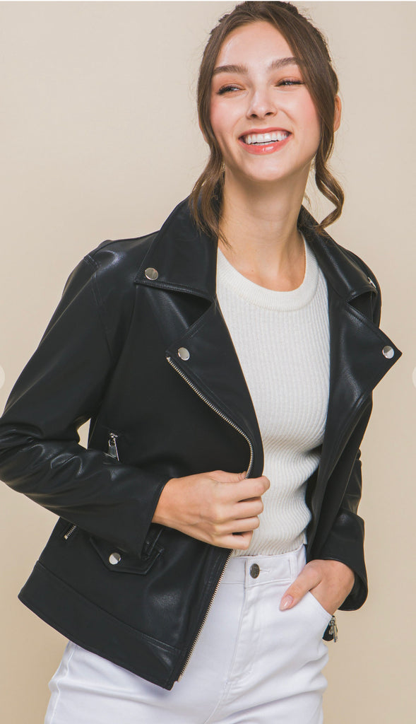 On Edge Leather Moto Jacket- Ivory