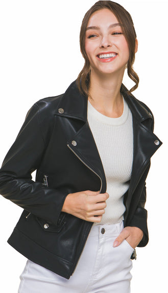 On Edge Leather Moto Jacket- Black