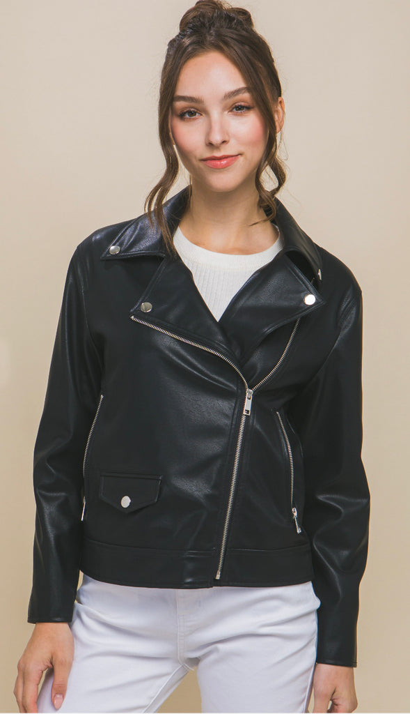 On Edge Leather Moto Jacket- Pink