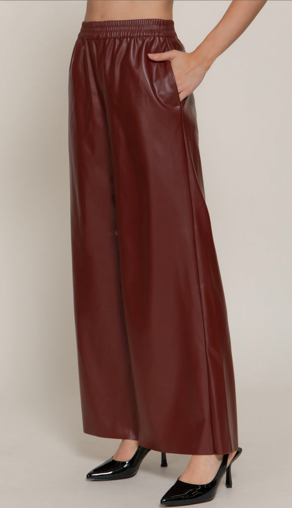 Phoenix Straight Faux Leather Long Pants- Burgundy