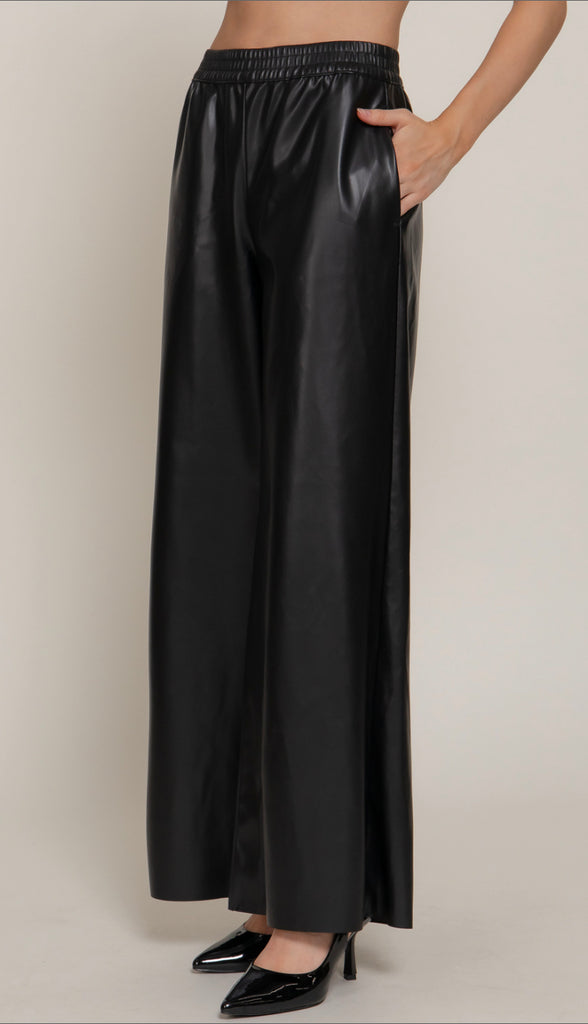 Phoenix Straight Faux Leather Long Pants- Mocha