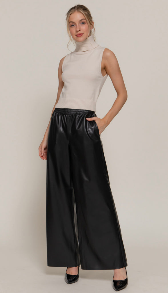 Phoenix Straight Faux Leather Long Pants- Burgundy