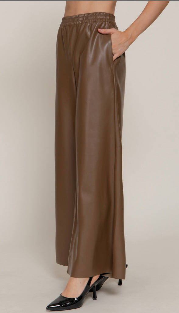 Phoenix Straight Faux Leather Long Pants- Burgundy