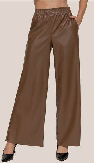 Phoenix Straight Faux Leather Long Pants- Mocha