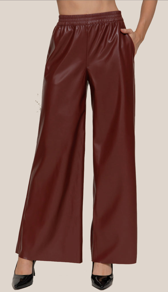 Phoenix Straight Faux Leather Long Pants- Burgundy