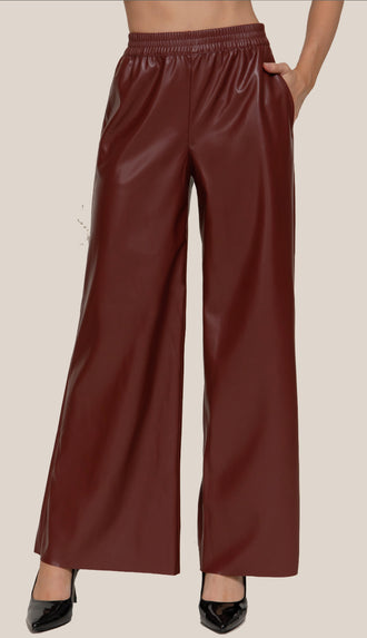 Phoenix Straight Faux Leather Long Pants- Burgundy