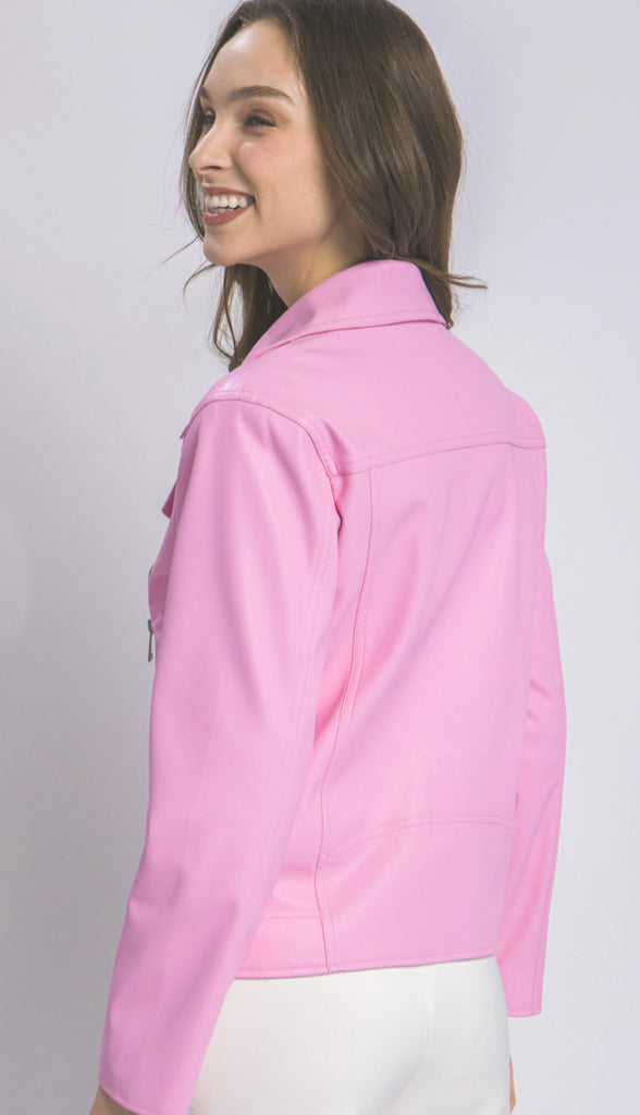 On Edge Leather Moto Jacket- Pink