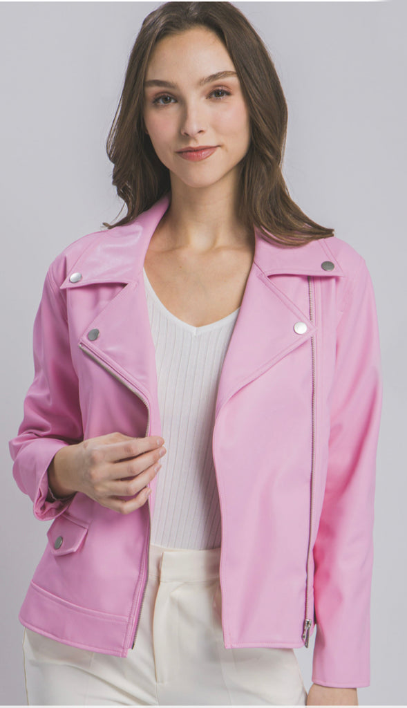 On Edge Leather Moto Jacket- Pink