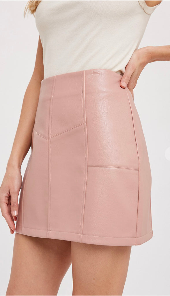 Can't Resist Faux Leather Mini Skirt- Dusty Pink