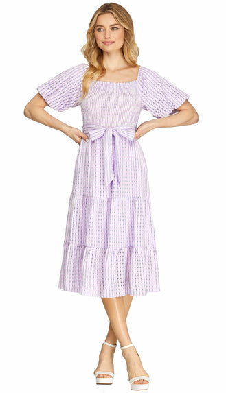 Easter Morning Puff Sleeve Midi Dress- Lilac