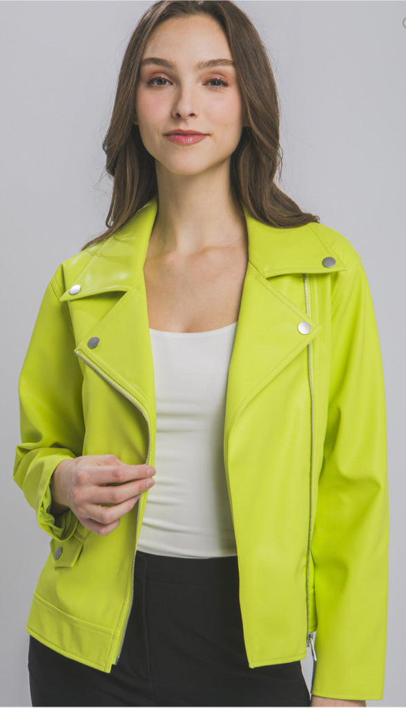 On Edge Leather Moto Jacket- Lime
