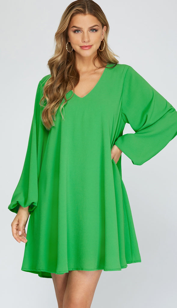 Go With The Flow Flounce Dress- Green