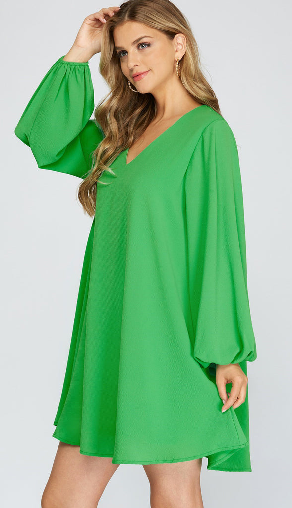 Go With The Flow Flounce Dress- Green
