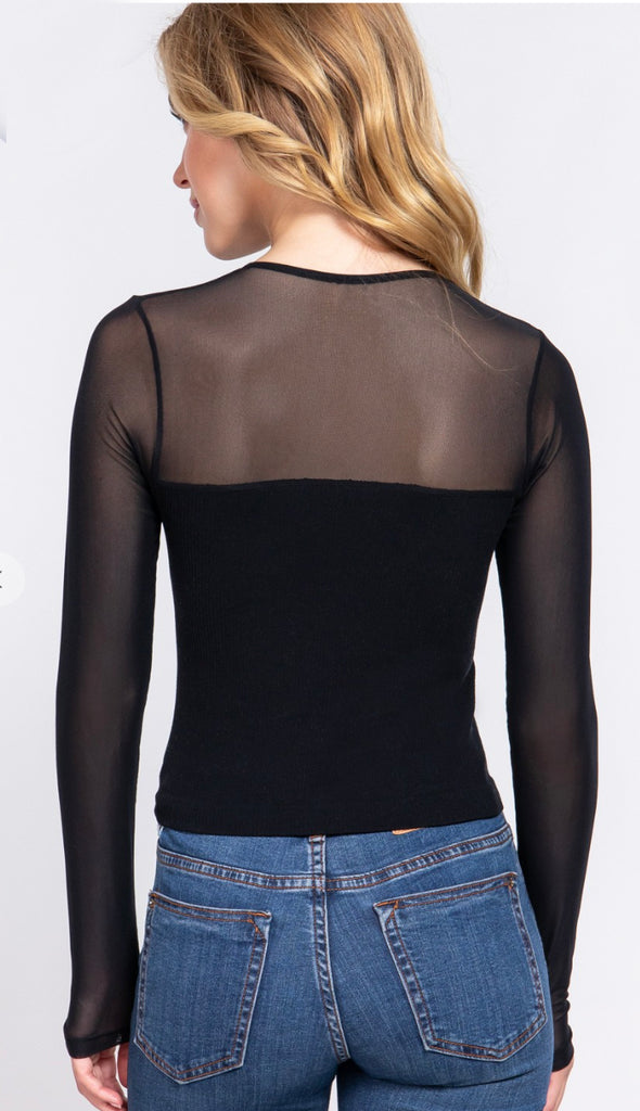 Night Out Mesh Seamless Top- Black