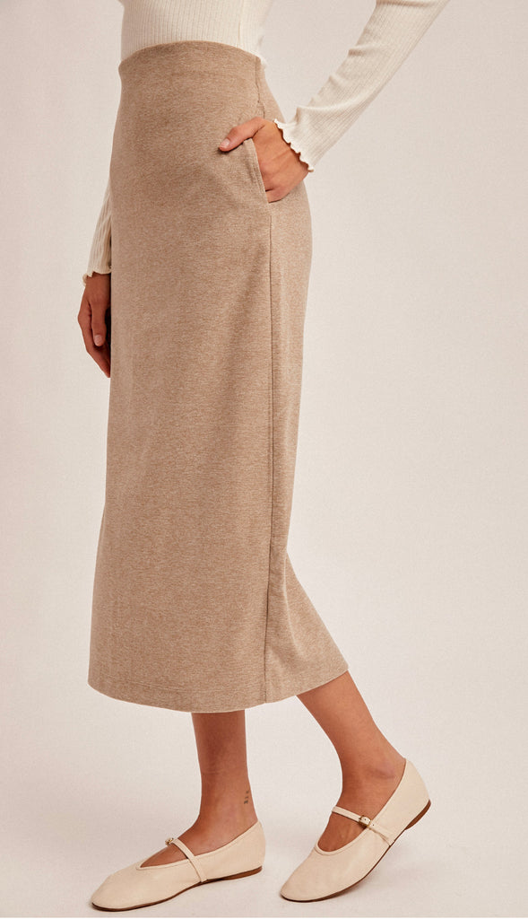 Picture Perfect Brush Textured Midi Skirt- Taupe